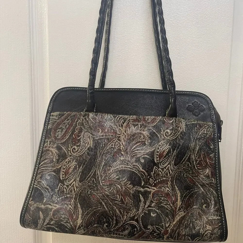 Patricia Nash Paris black shoulder bag w/ paisley design